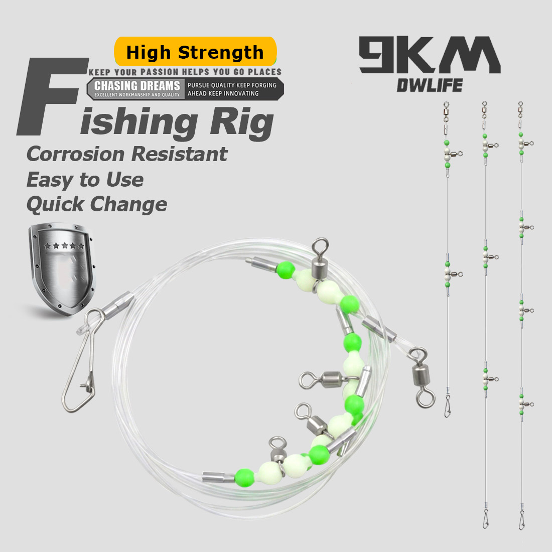 Fishing Hook Circle - 9KM Vormontiertes Angelvorfach mit Leuchtperlen, 3-Wege-Wirbel-Clip-Vorfach
