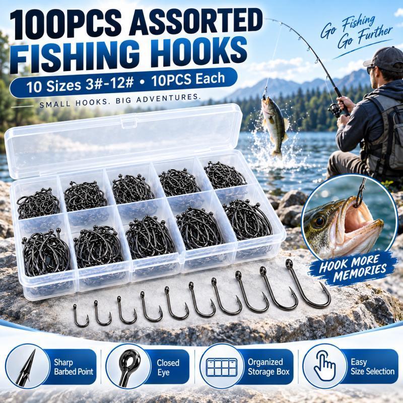 100-teiliges Set mit Widerhake – Fishing Hook Assortment Bewertung und Preis